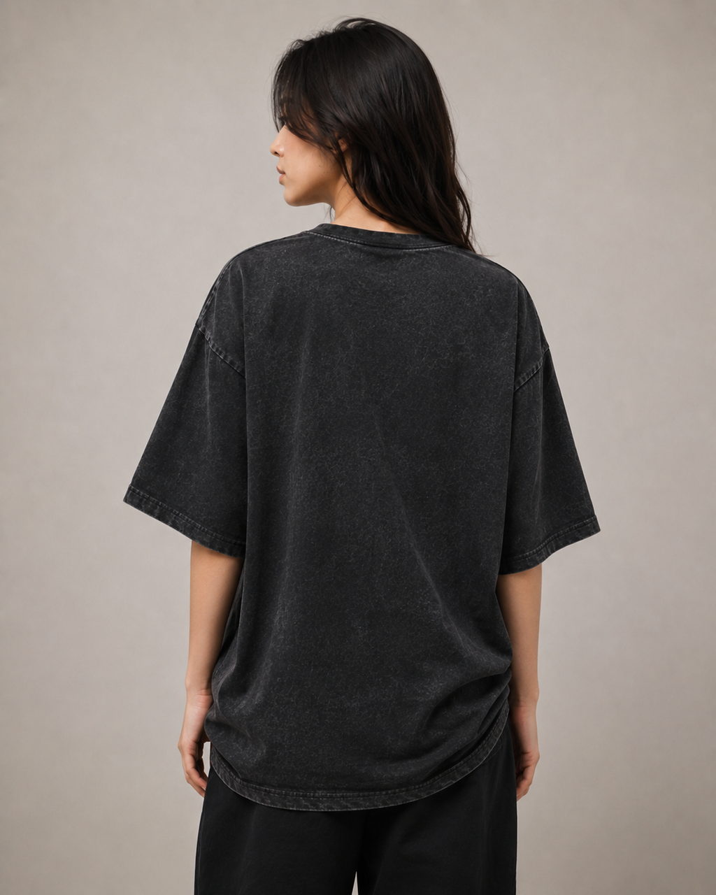 ZVYRO Women's Black Acid Wash Graphic Oversized T-Shirt
