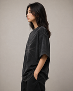 ZVYRO Women's Black Acid Wash Graphic Oversized T-Shirt