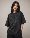 ZVYRO Women's Black Acid Wash Graphic Oversized T-Shirt