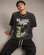 ZVYRO Men's Black Oversized No Signal Graphic T-Shirt
