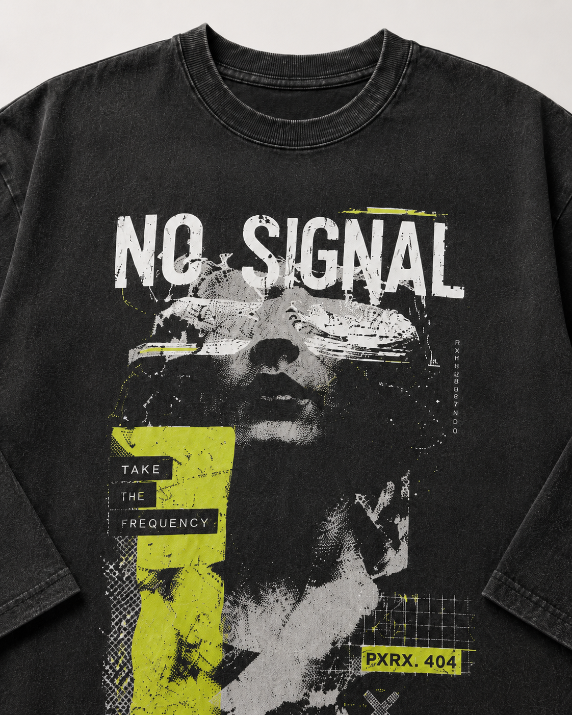 ZVYRO Men's Black Oversized No Signal Graphic T-Shirt