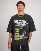 ZVYRO Men's Black Oversized No Signal Graphic T-Shirt