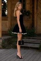 Black Strapless Velvet Mini Dress