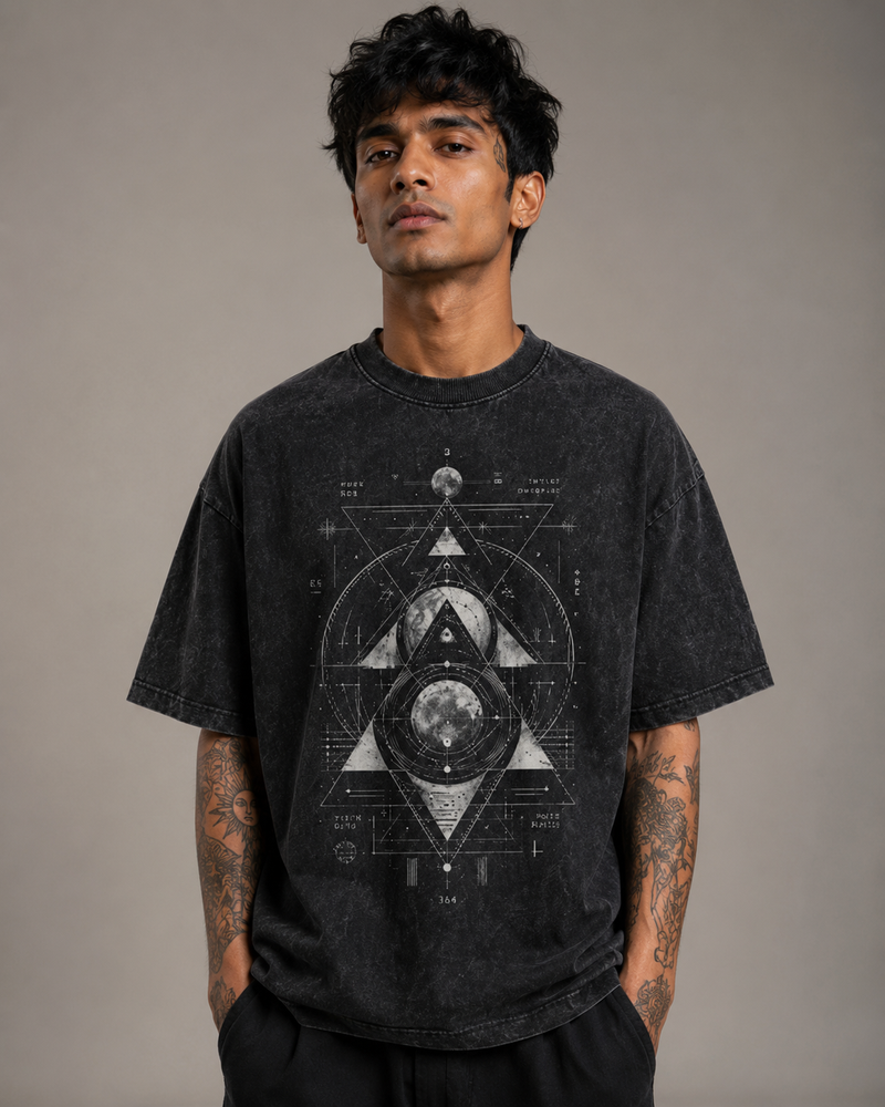 Celestial Geometry Acid-Wash Oversized T-Shirt
