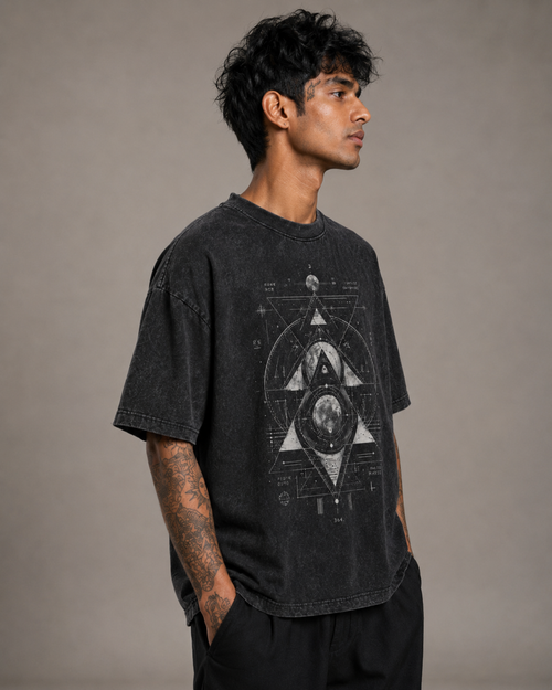 Celestial Geometry Acid-Wash Oversized T-Shirt