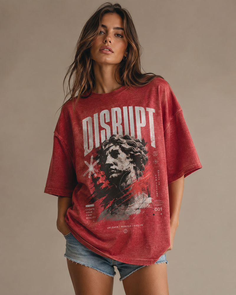 Disrupt Red Acid-Wash Oversized T-Shirt