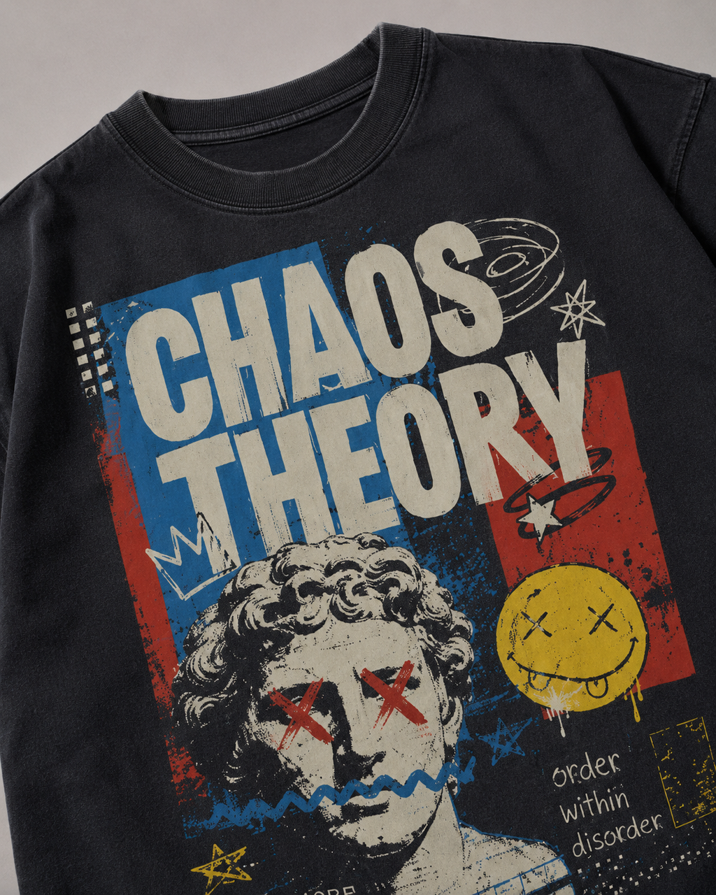 ZVYRO Men's Black Chaos Theory Graphic Oversized T-Shirt