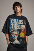 ZVYRO Men's Black Chaos Theory Graphic Oversized T-Shirt
