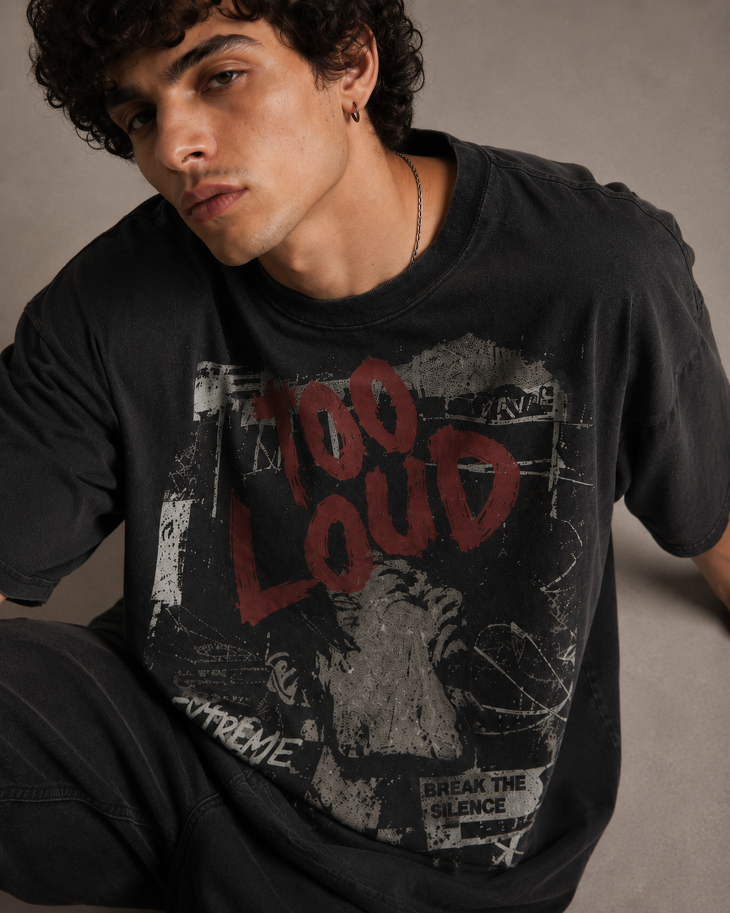ZVYRO Men's Black Relaxed Oversized French Terry Cotton T-Shirt