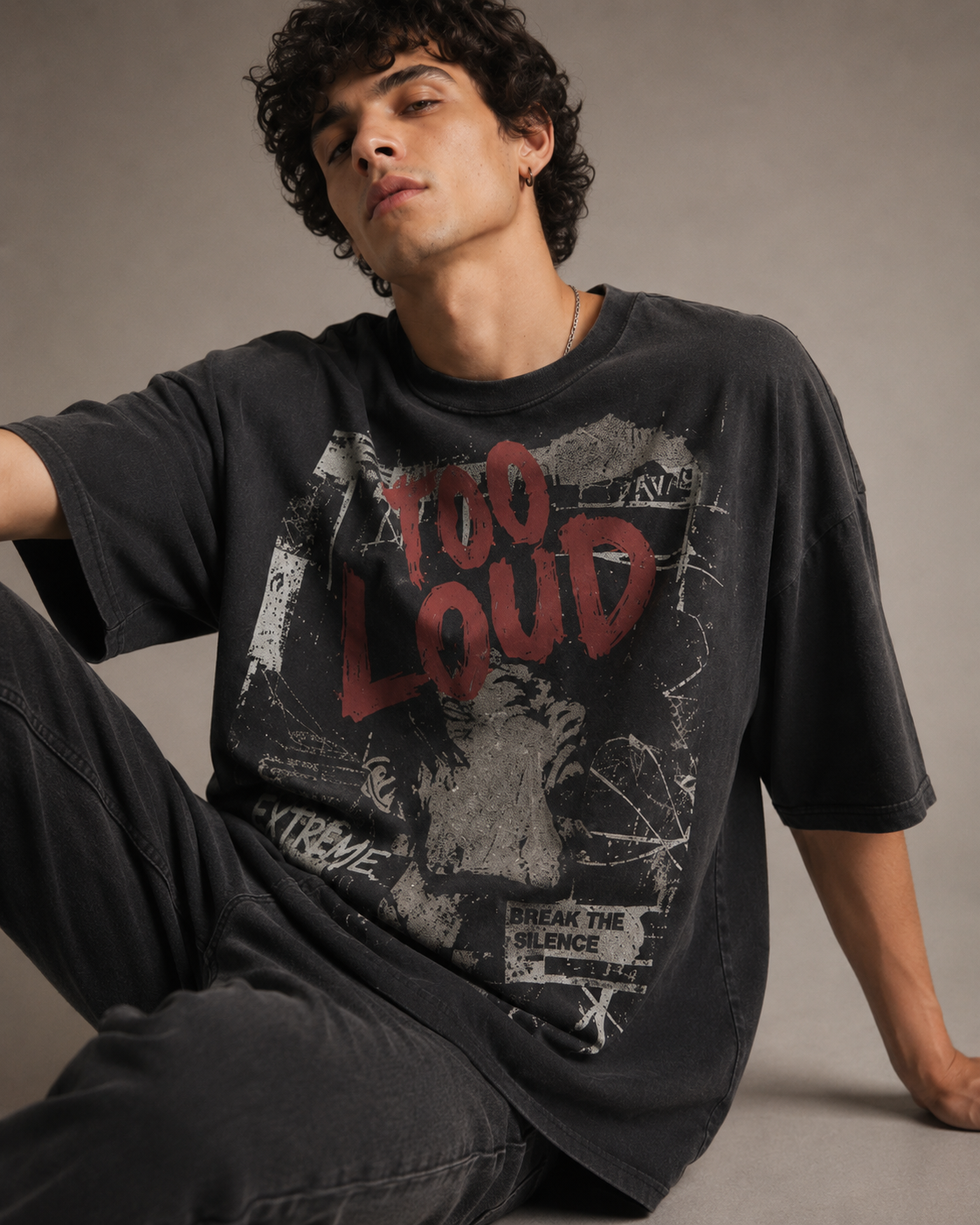 ZVYRO Men's Black Relaxed Oversized French Terry Cotton T-Shirt