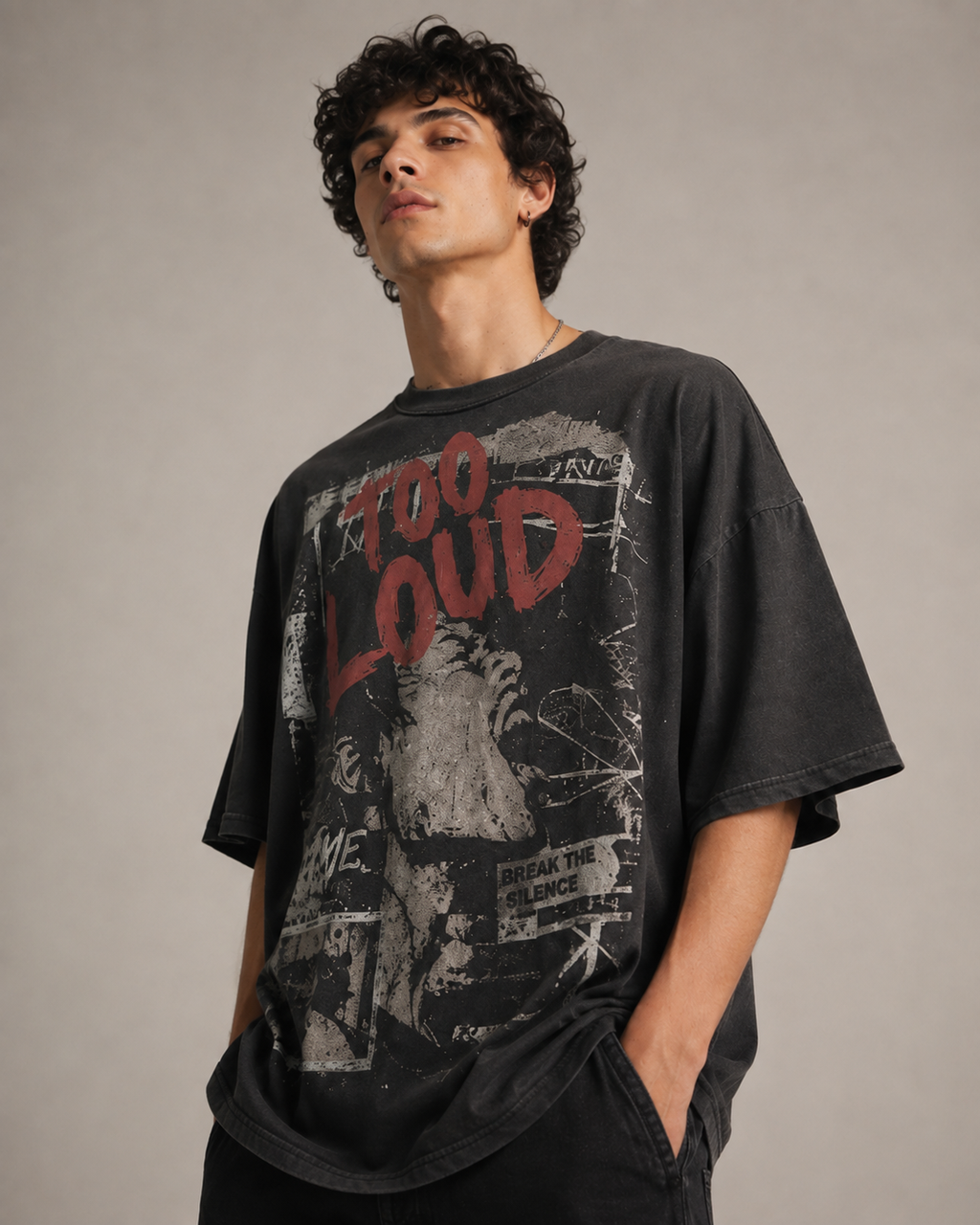 ZVYRO Men's Black Relaxed Oversized French Terry Cotton T-Shirt
