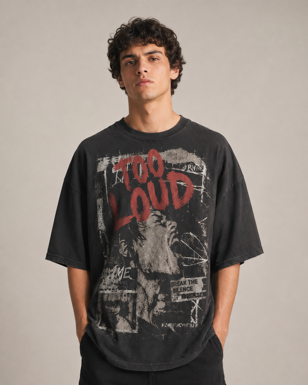 ZVYRO Men's Black Relaxed Oversized French Terry Cotton T-Shirt