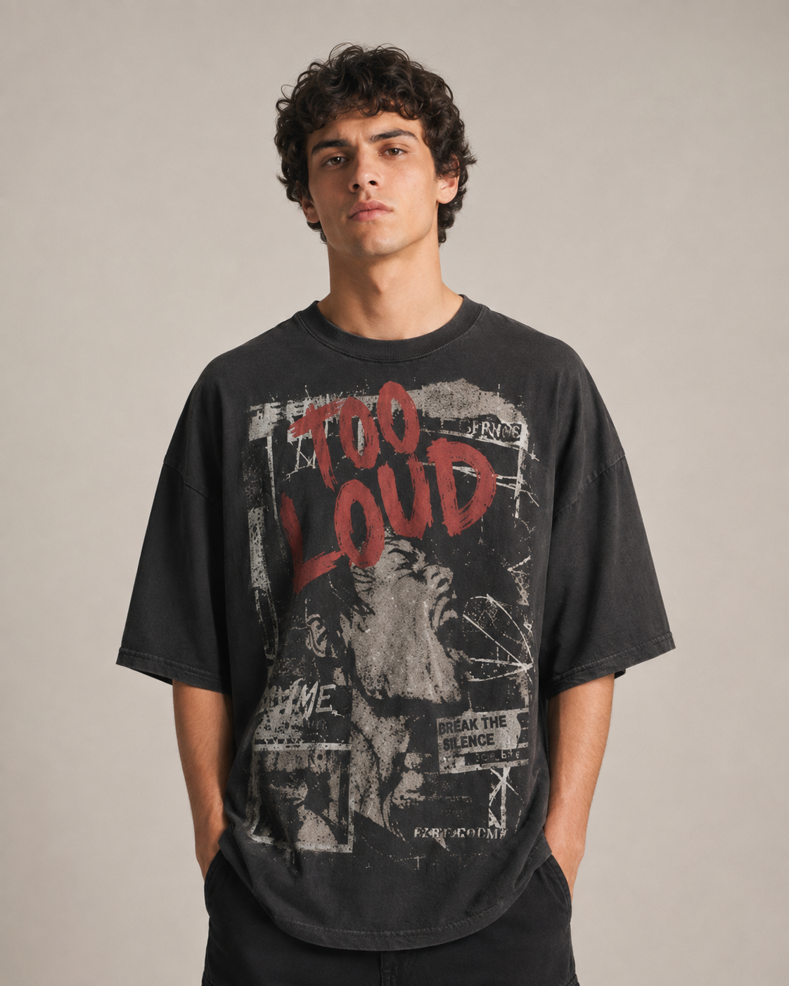 ZVYRO Men's Black Relaxed Oversized French Terry Cotton T-Shirt