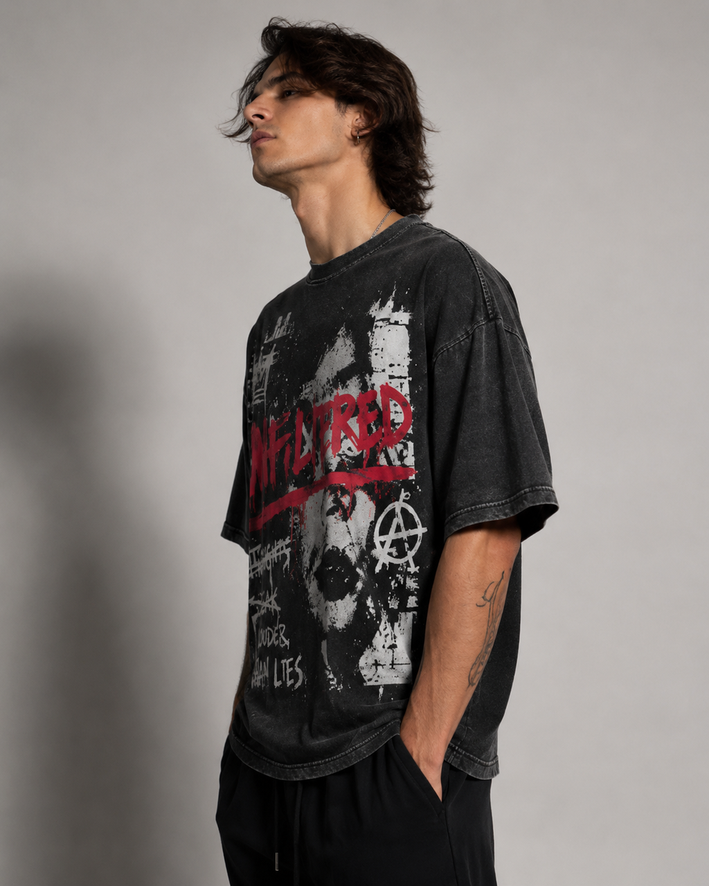 ZVYRO Men's Black Oversized Unfiltered Graphic T-Shirt