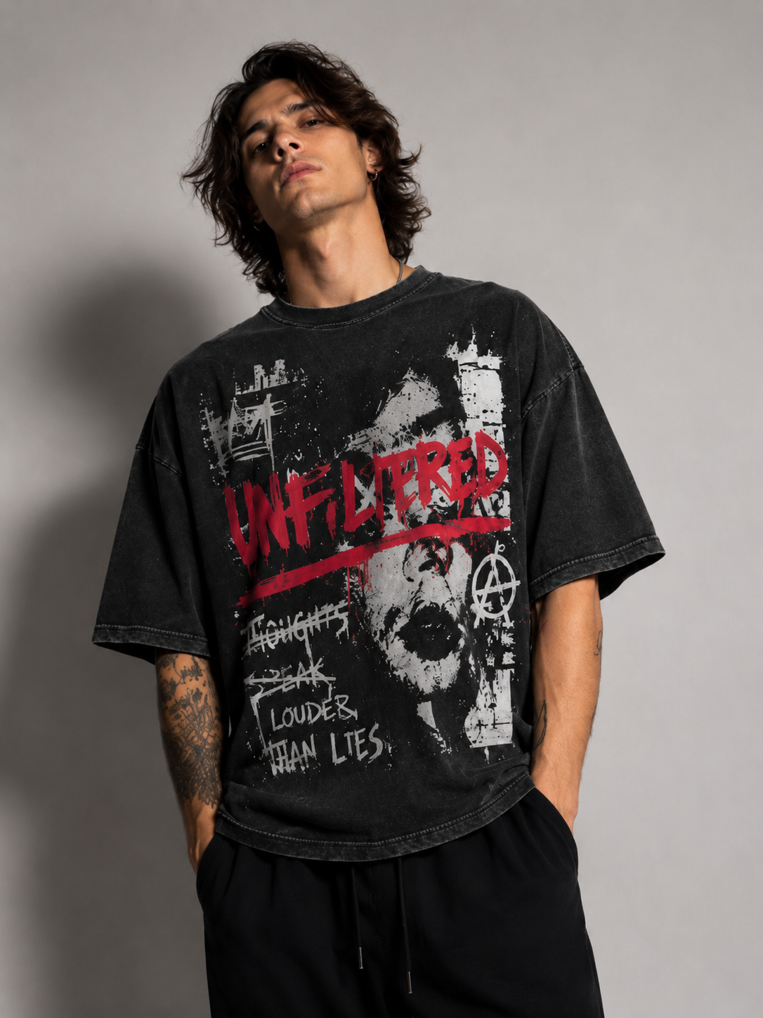 ZVYRO Men's Black Oversized Unfiltered Graphic T-Shirt