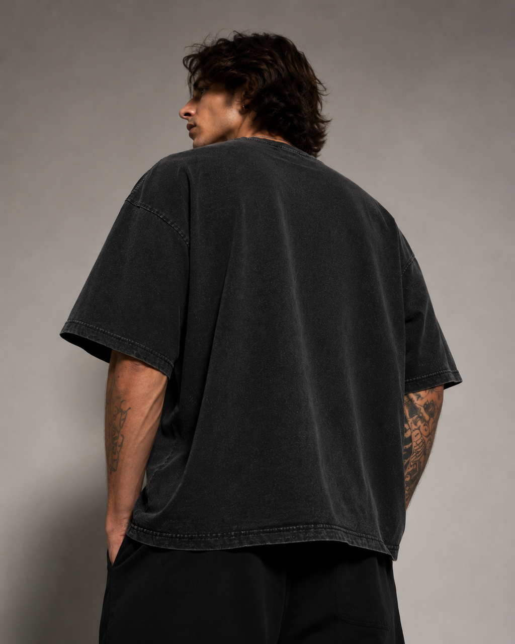 ZVYRO Men's Black Oversized Unfiltered Graphic T-Shirt