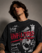 ZVYRO Men's Black Oversized Unfiltered Graphic T-Shirt