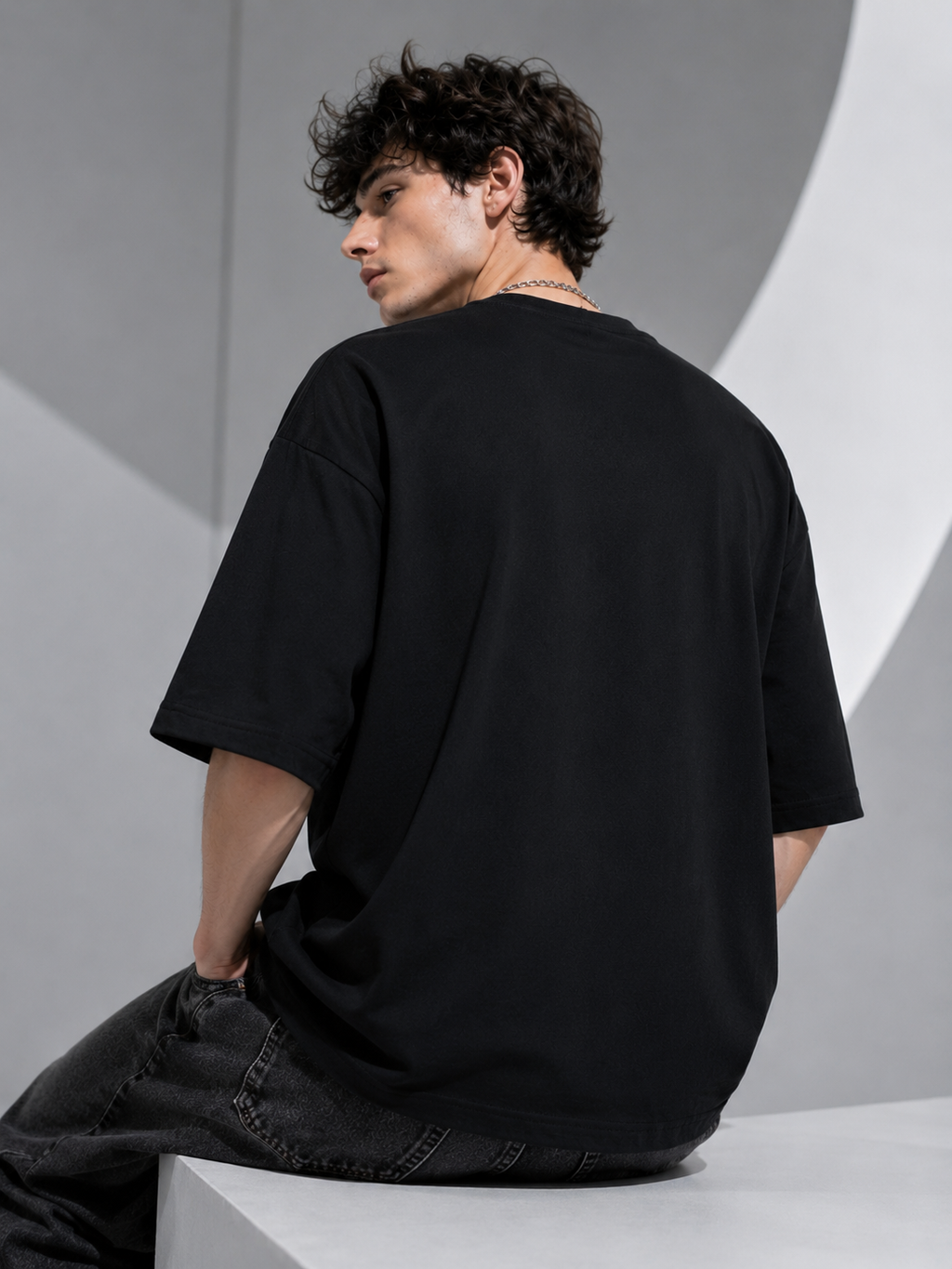 ZVYRO Men's Black Oversized Future Misfit Graphic T-Shirt