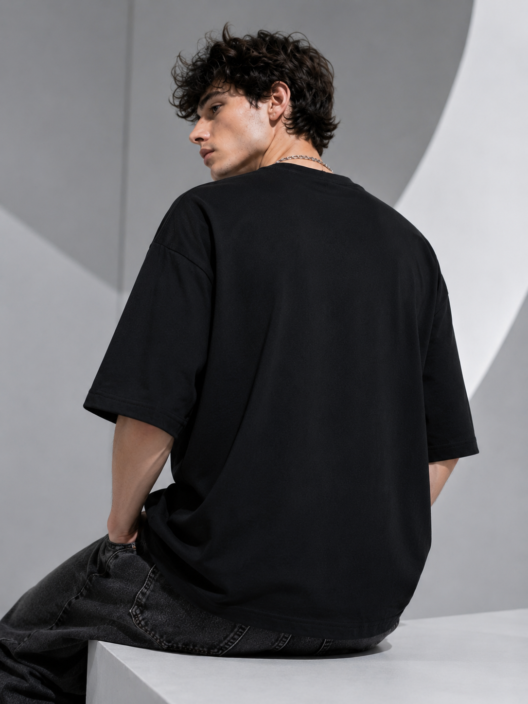 ZVYRO Men's Black Oversized Future Misfit Graphic T-Shirt
