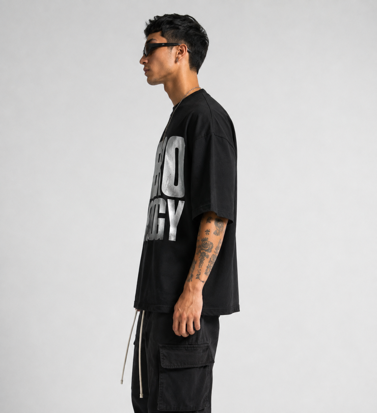 ZVYRO Men's Black Oversized French Terry Cotton T-Shirt