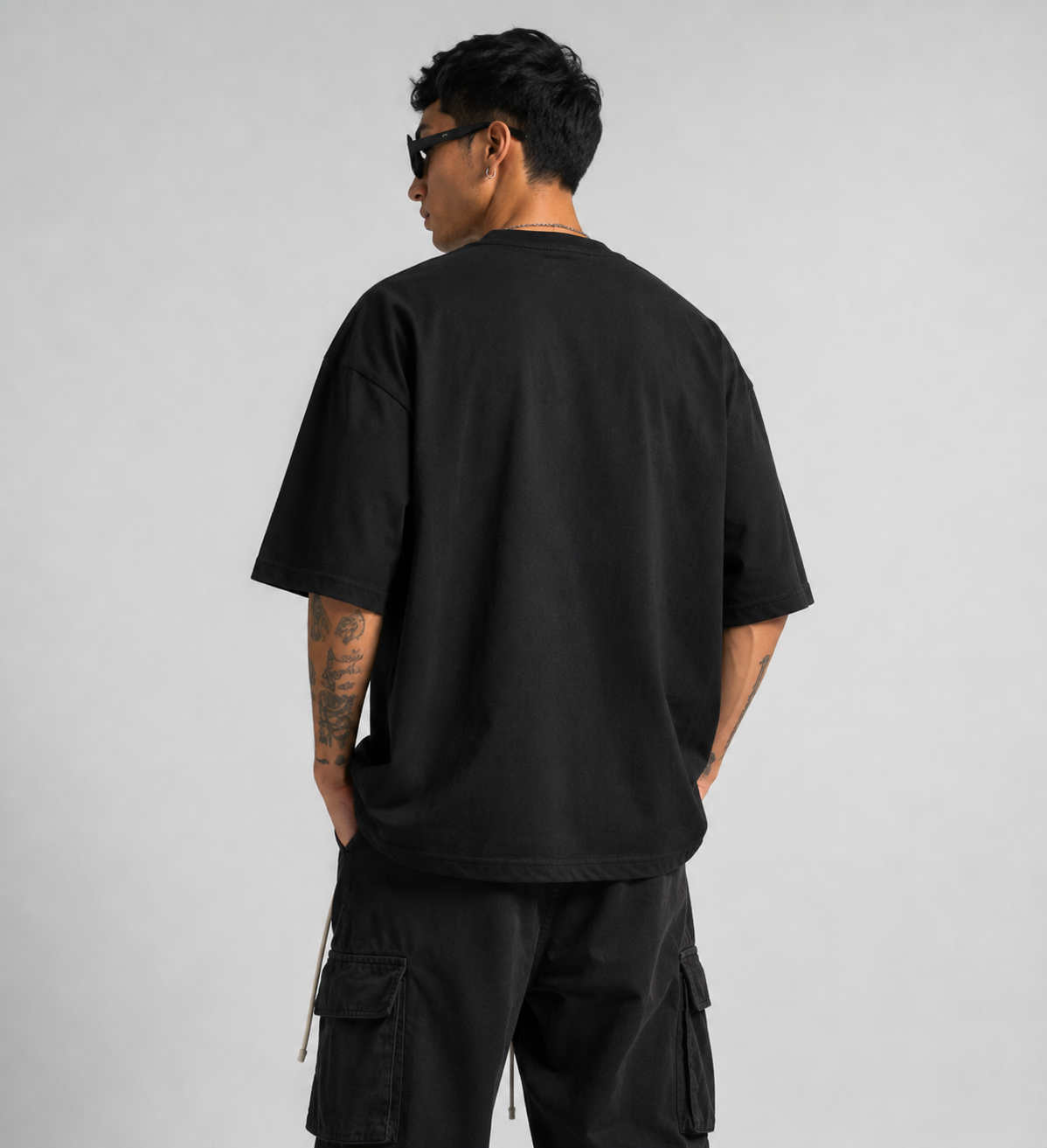 ZVYRO Men's Black Oversized French Terry Cotton T-Shirt