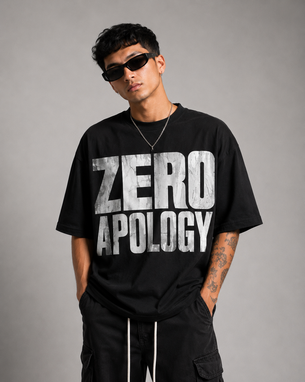ZVYRO Men's Black Oversized French Terry Cotton T-Shirt