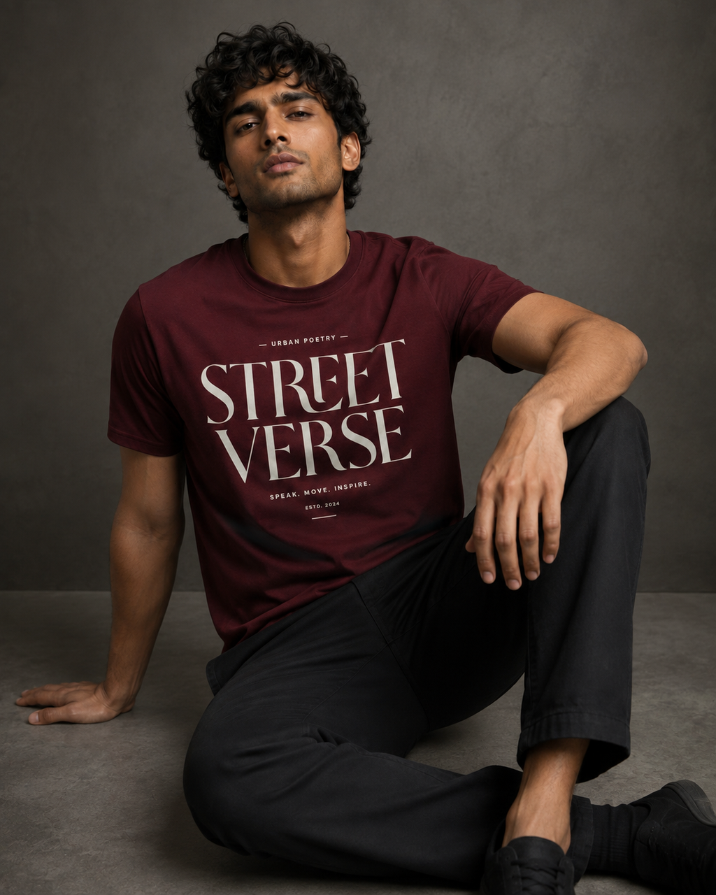 Men’s maroon 240 GSM combed cotton regular fit printed T-shirt by ZVYRO
