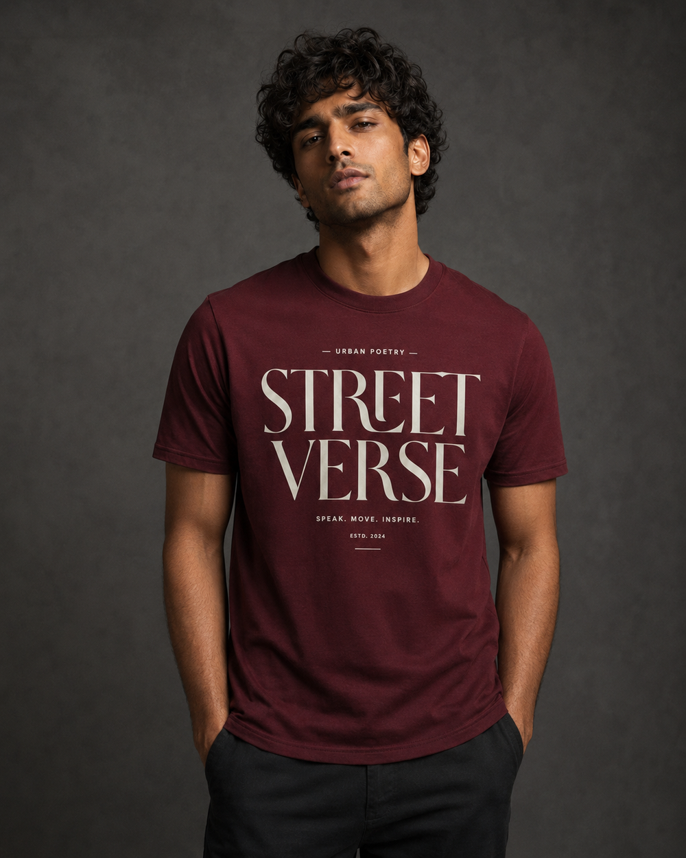 Men’s maroon 240 GSM combed cotton regular fit printed T-shirt by ZVYRO