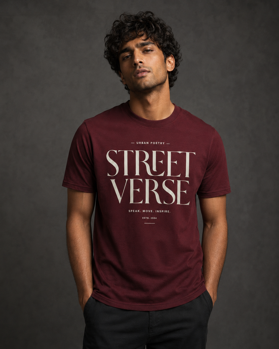 Men’s maroon 240 GSM combed cotton regular fit printed T-shirt by ZVYRO