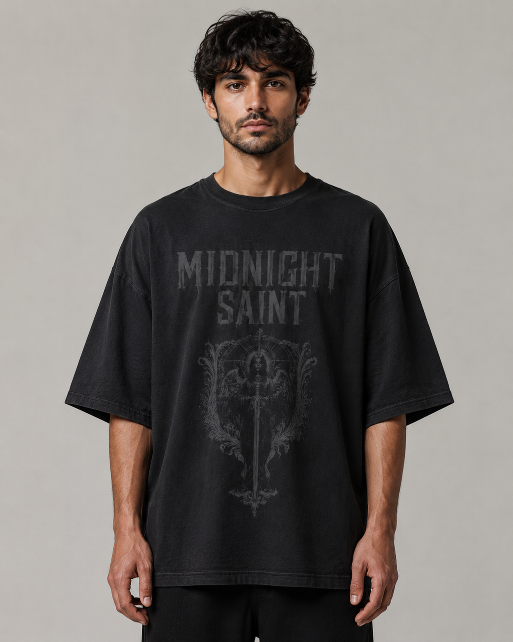 ZVYRO Men's Black Drop Shoulder Oversized French Terry T-Shirt