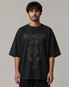 ZVYRO Men's Black Drop Shoulder Oversized French Terry T-Shirt
