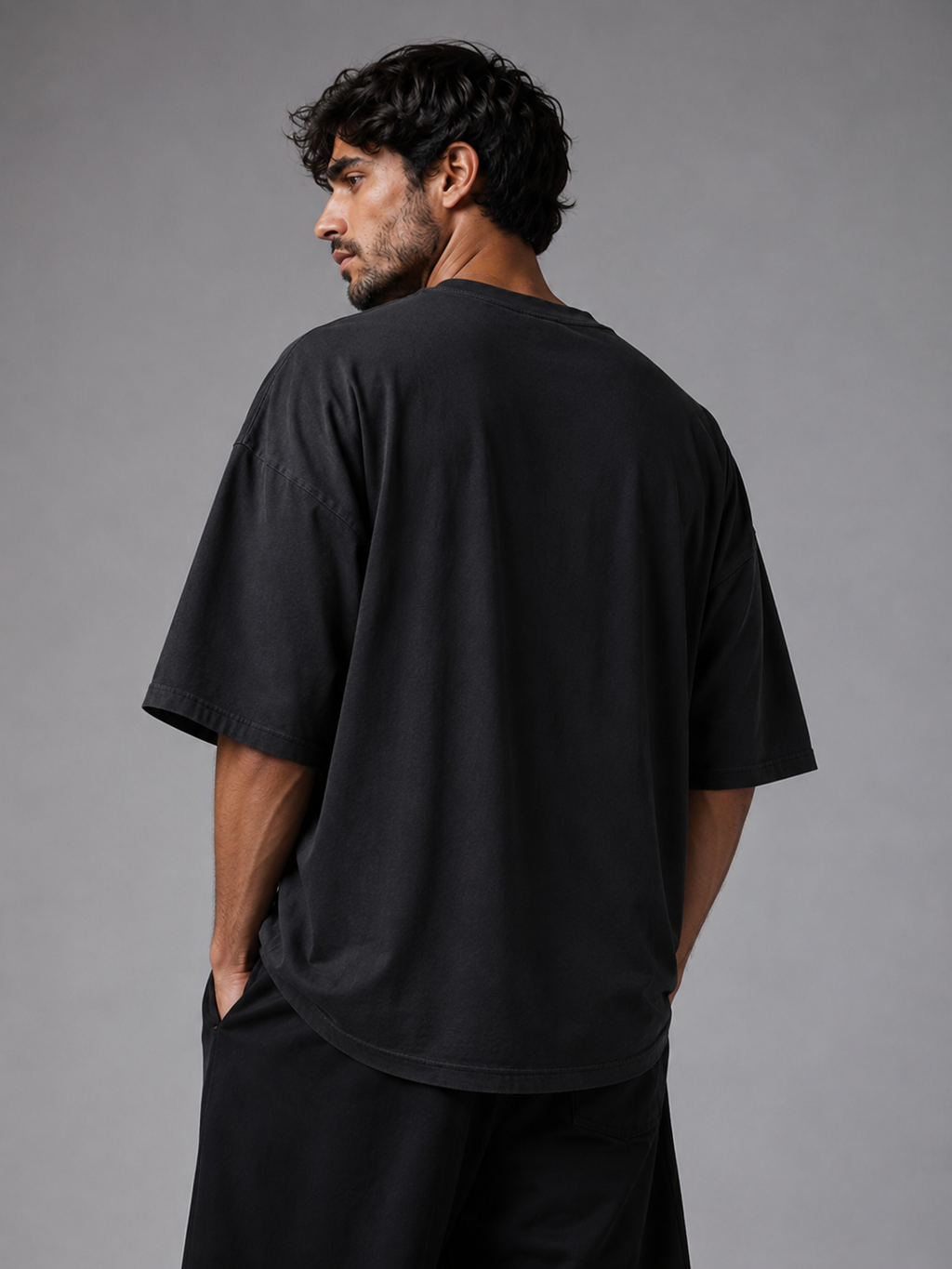 ZVYRO Men's Black Drop Shoulder Oversized French Terry T-Shirt
