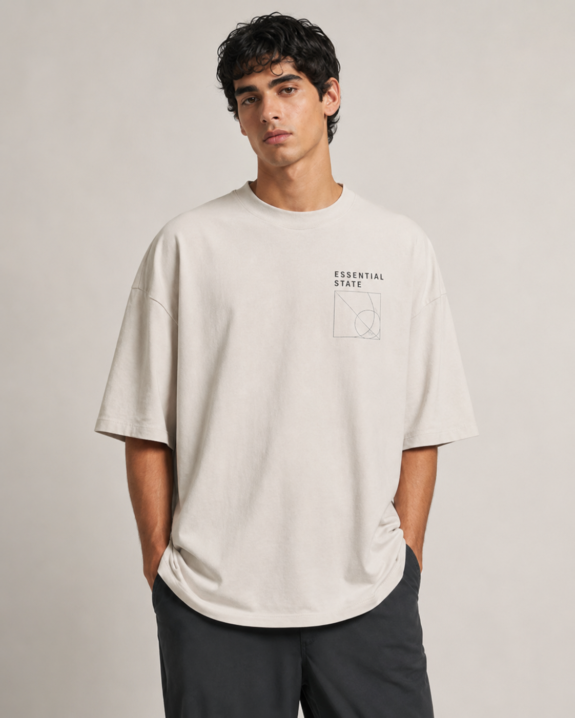 ZVYRO Men's White Oversized French Terry Cotton T-Shirt 260 GSM