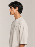 ZVYRO Men's White Oversized French Terry Cotton T-Shirt 260 GSM