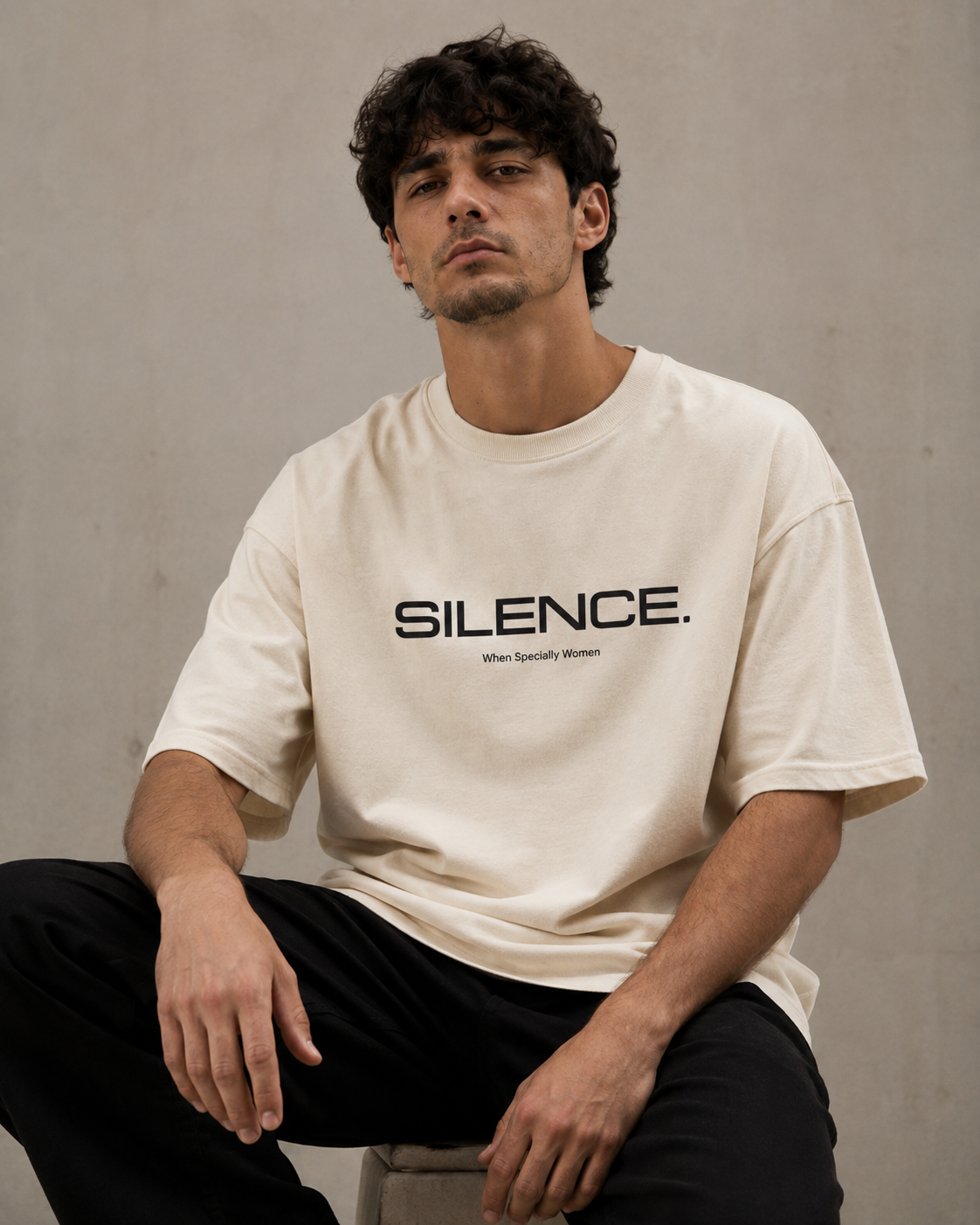 ZVYRO Men's White Oversized French Terry Cotton T-Shirt 260 GSM