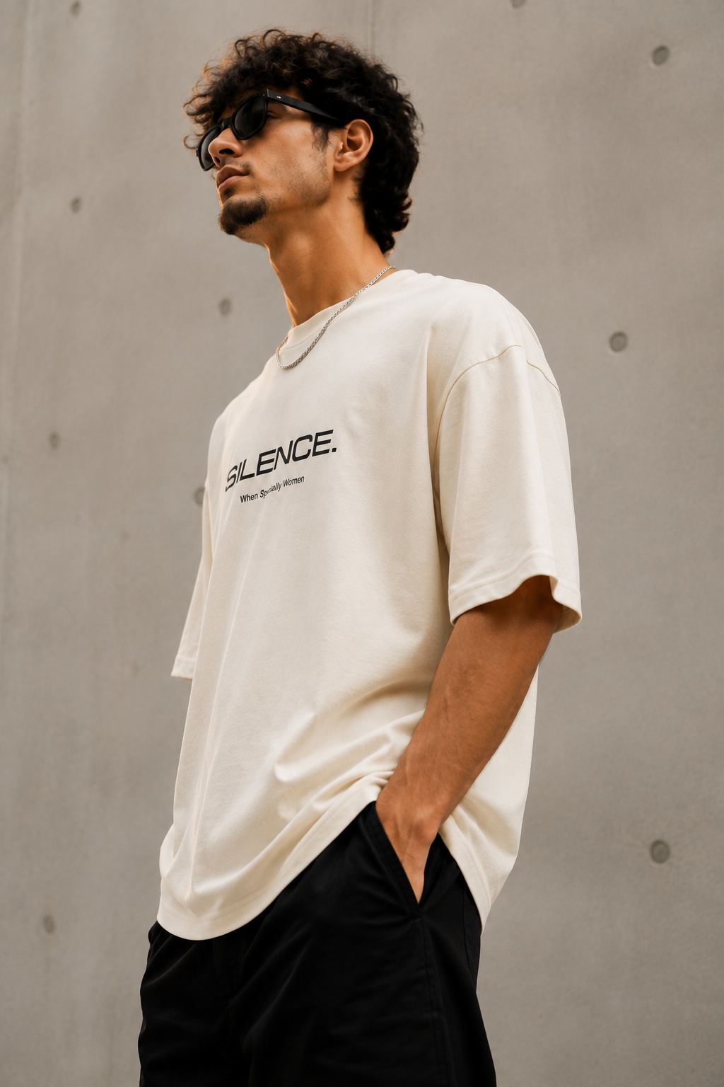 ZVYRO Men's White Oversized French Terry Cotton T-Shirt 260 GSM