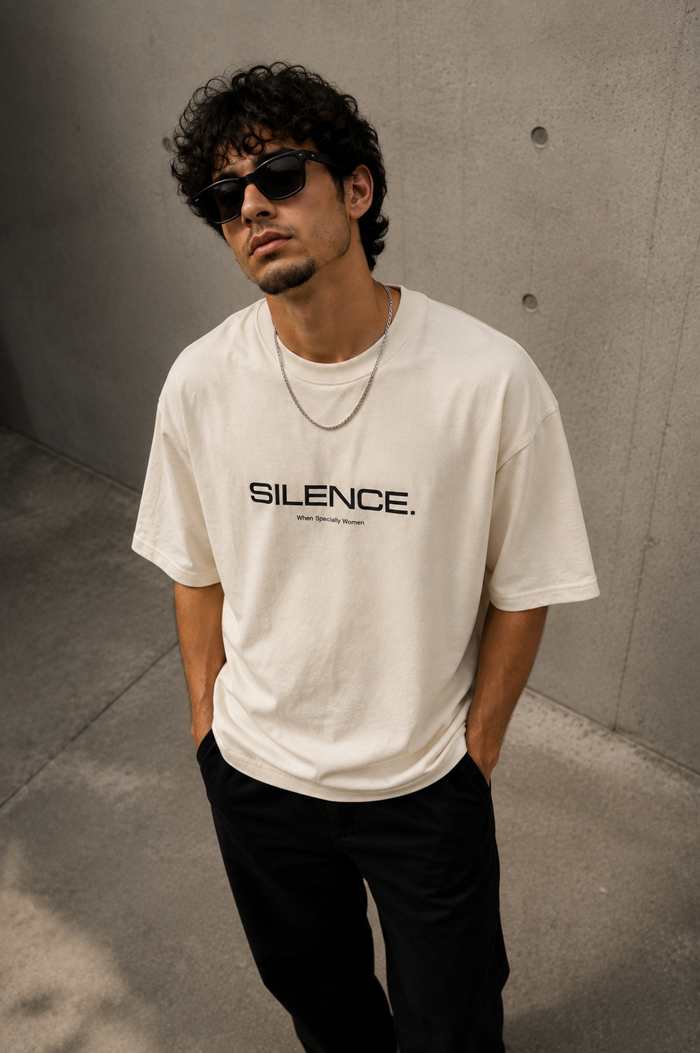 ZVYRO Men's White Oversized French Terry Cotton T-Shirt 260 GSM