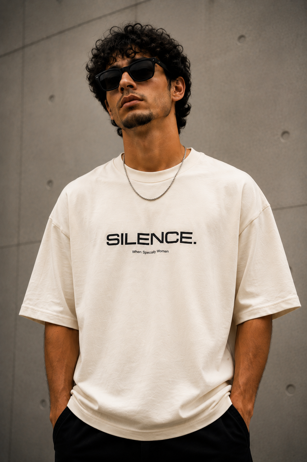 ZVYRO Men's White Oversized French Terry Cotton T-Shirt 260 GSM