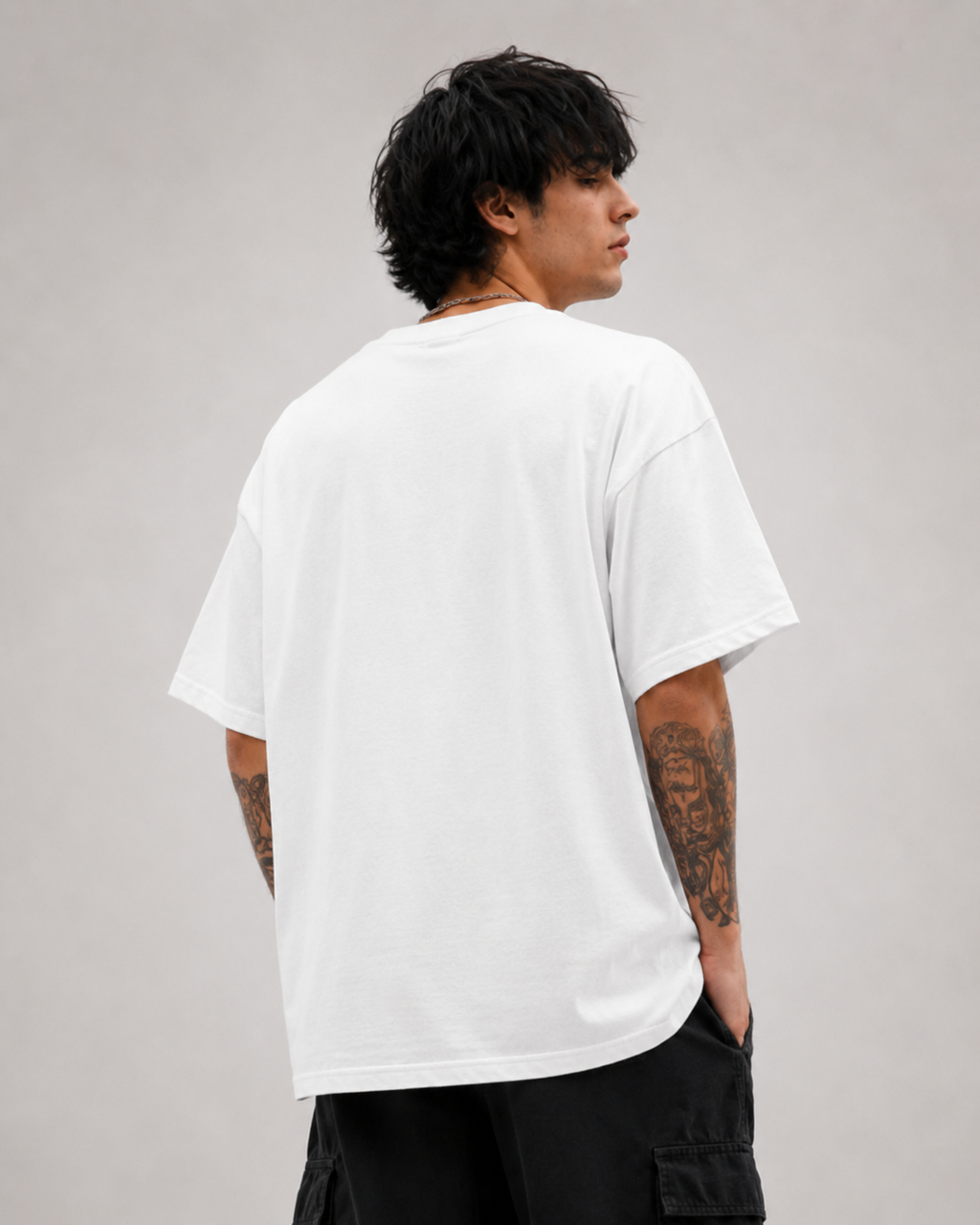 ZVYRO Men's White Oversized French Terry Cotton T-Shirt