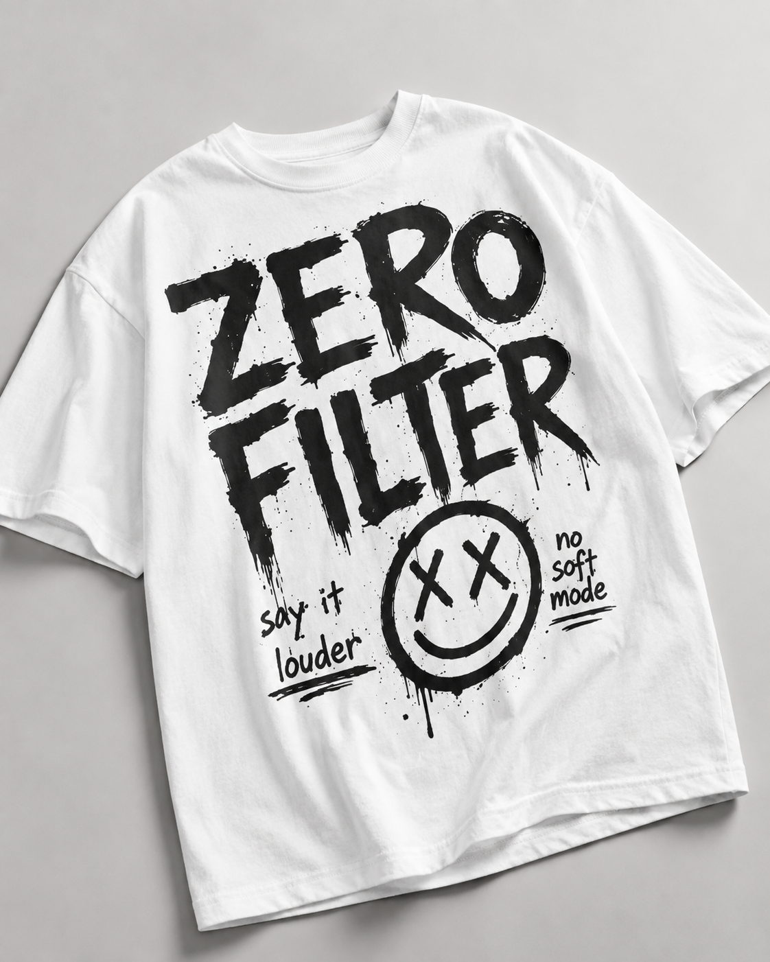 ZVYRO Men's White Oversized French Terry Cotton T-Shirt