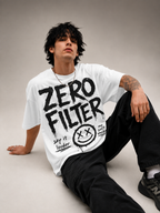 ZVYRO Men's White Oversized French Terry Cotton T-Shirt