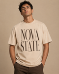Men’s beige 240 GSM cotton regular fit graphic T-shirt with front print by ZVYRO