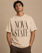 Men’s beige 240 GSM cotton regular fit graphic T-shirt with front print by ZVYRO