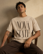 Men’s beige 240 GSM cotton regular fit graphic T-shirt with front print by ZVYRO