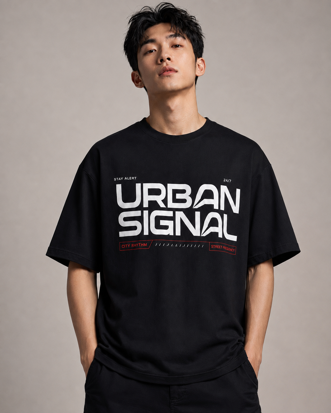 Men’s black 240 GSM combed cotton regular fit graphic crew neck T-shirt by ZVYRO