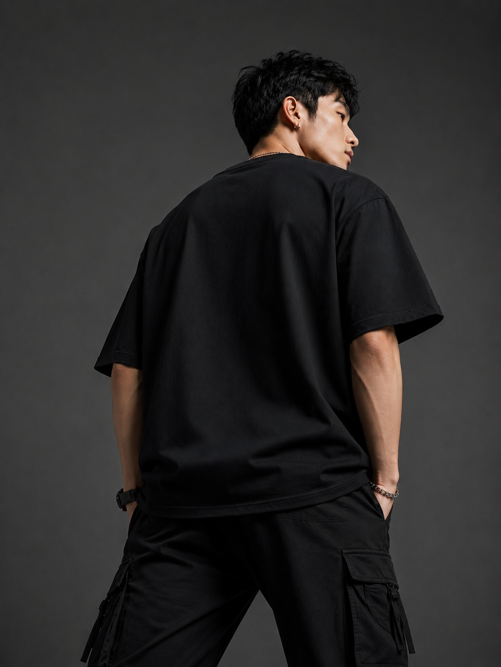 Men’s black 240 GSM combed cotton regular fit graphic crew neck T-shirt by ZVYRO