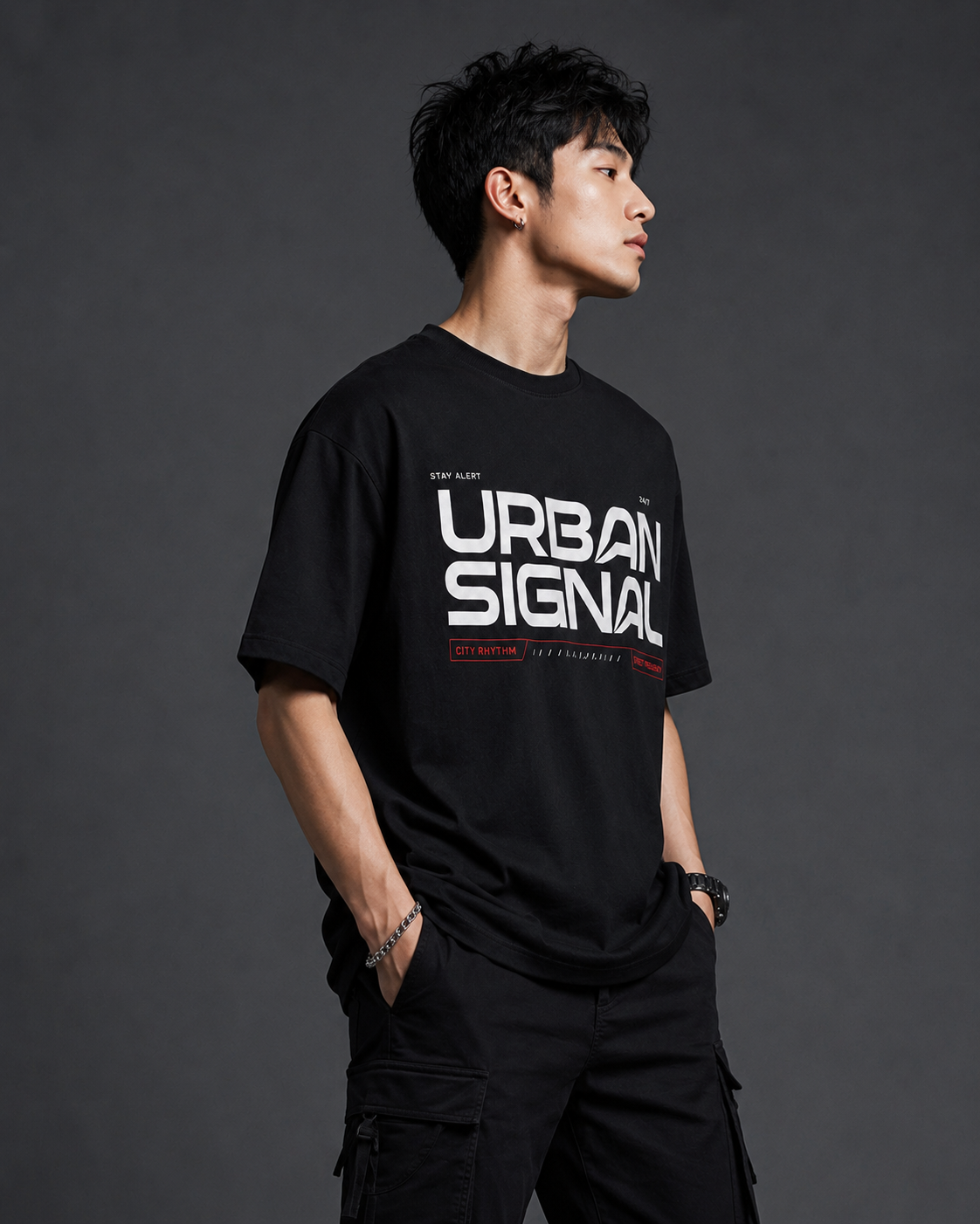 Men’s black 240 GSM combed cotton regular fit graphic crew neck T-shirt by ZVYRO