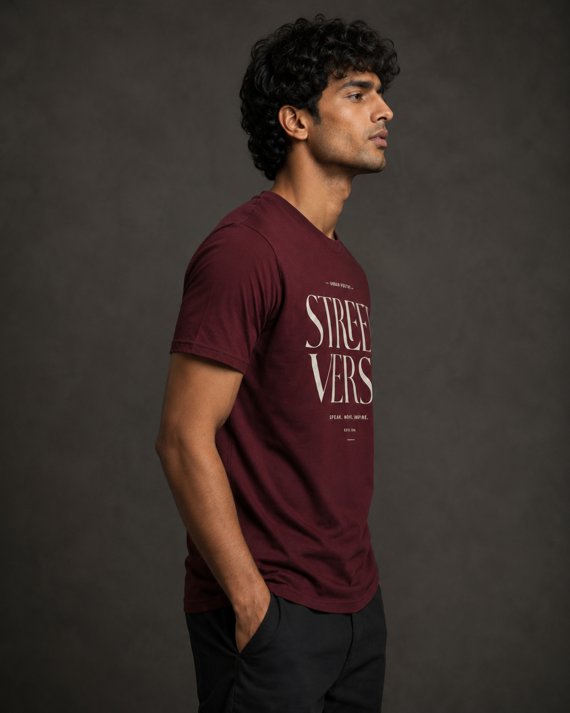 Men’s maroon 240 GSM combed cotton regular fit printed T-shirt by ZVYRO