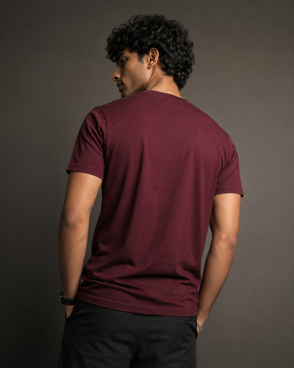 Men’s maroon 240 GSM combed cotton regular fit printed T-shirt by ZVYRO
