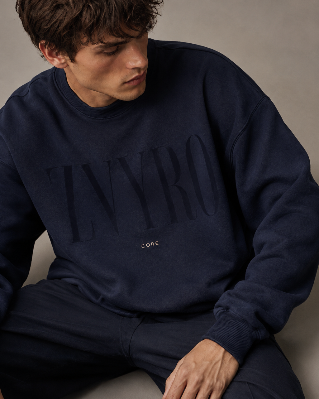 Men’s navy blue 320 GSM heavyweight cotton fleece oversized sweatshirt by ZVYRO